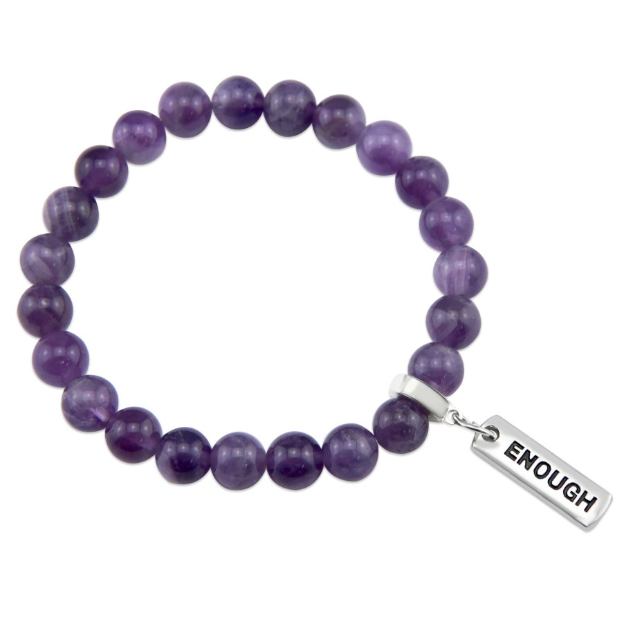 Jewellery Bracelets | Precious Stone Bracelet - Amethyst 8Mm Beads - With Word Charm