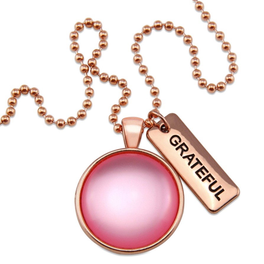 Jewellery Papa Glewy | Pink Collection - Rose Gold 'Grateful' Necklace - Pink Pearl Resin (10555)