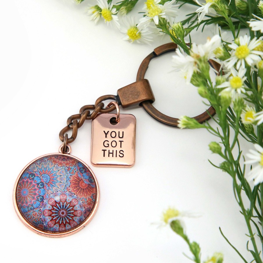 Accessories Papa Glewy | Boho Collection - Vintage Rose Gold Keyring With 'You Got This' Charm - Glaze (10513)