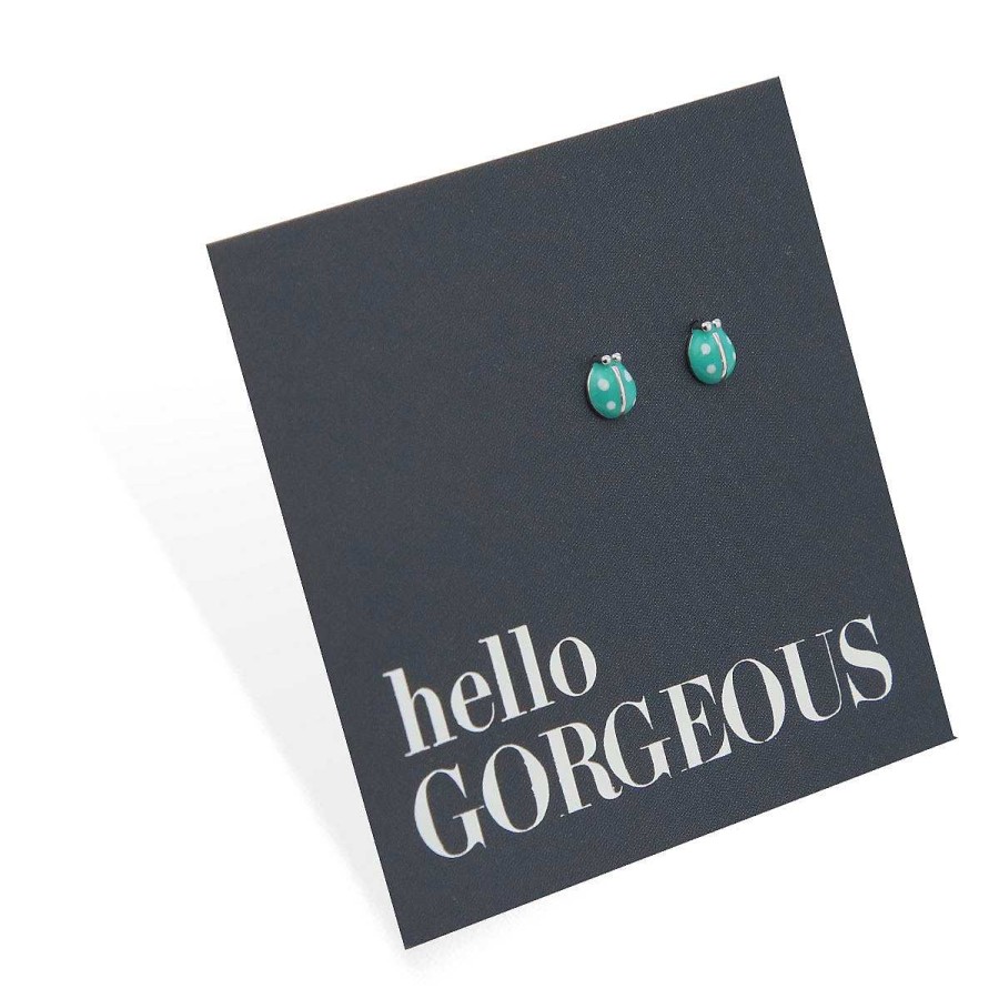 Jewellery Sterling Silver Studs | Tiny Teal Ladybug Studs - Sterling Silver - Hello Gorgeous (8414)