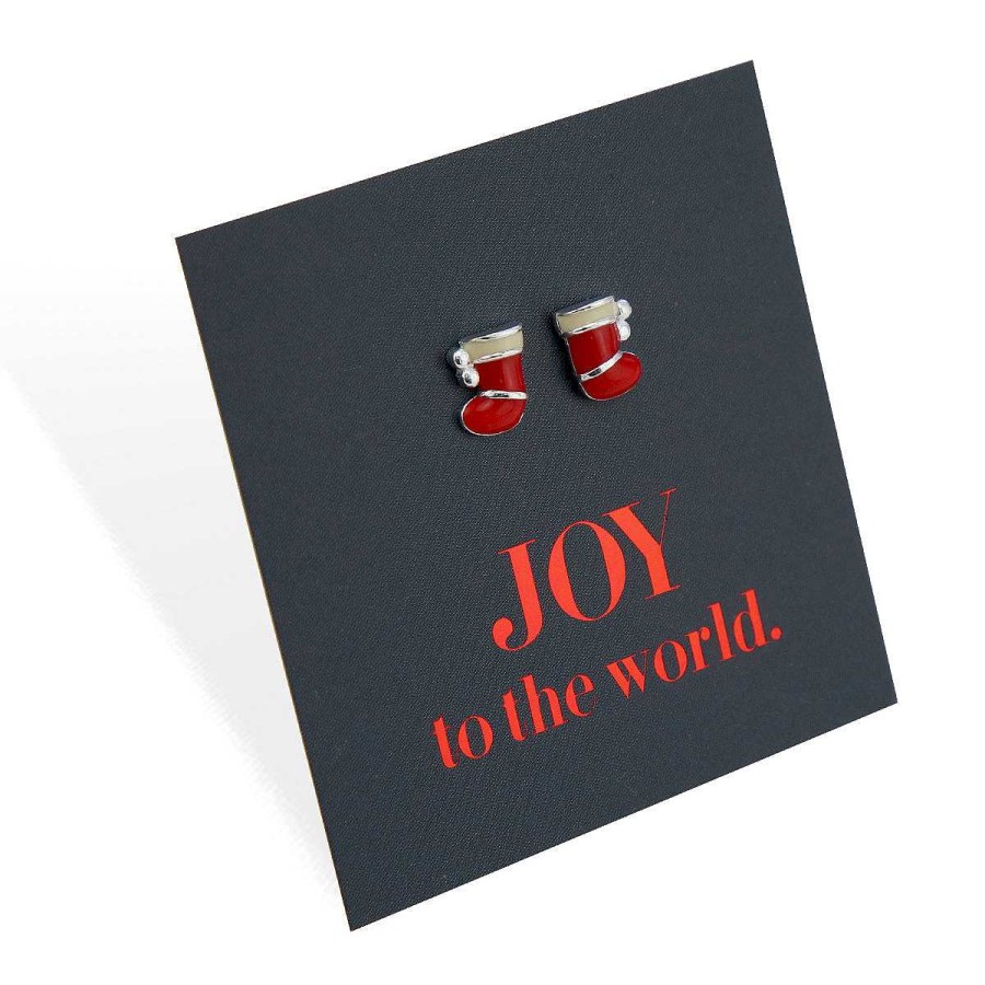 Jewellery Sterling Silver Studs | Red Stocking Filler - Joy To The World - Sterling Silver & Enamel Studs (8712-F)