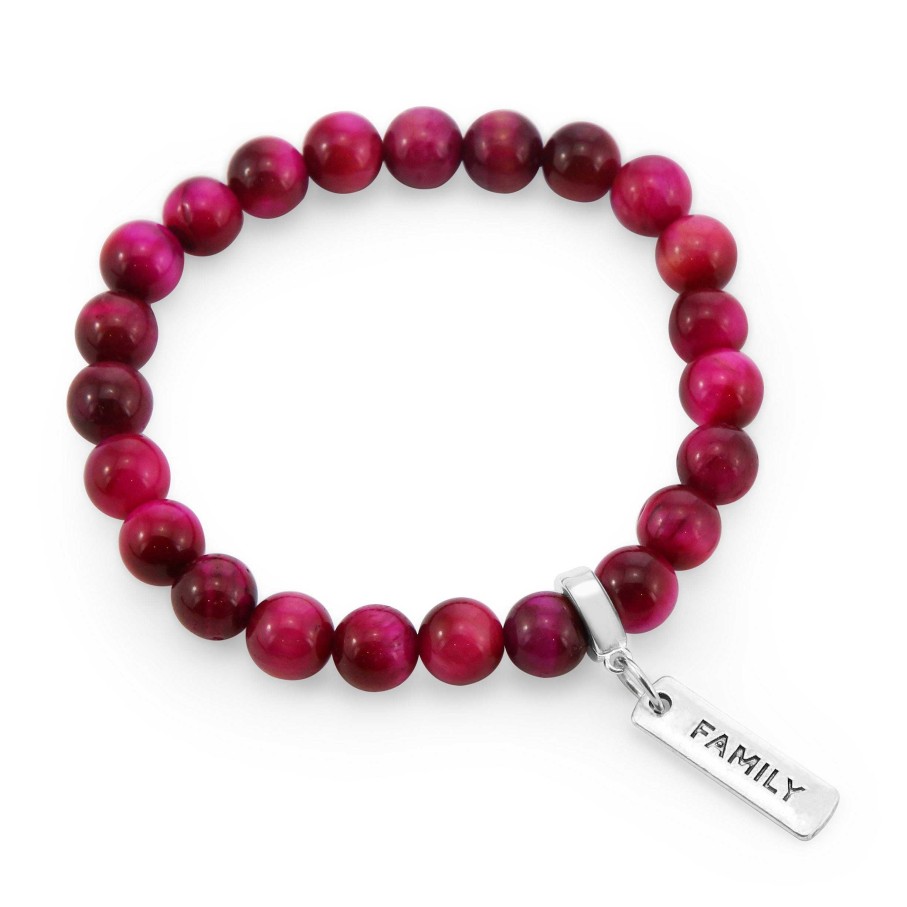 Jewellery Bracelets | Precious Stones - Bright Fuchsia Tigers Eye 8Mm Bead Bracelet - With Word Charms