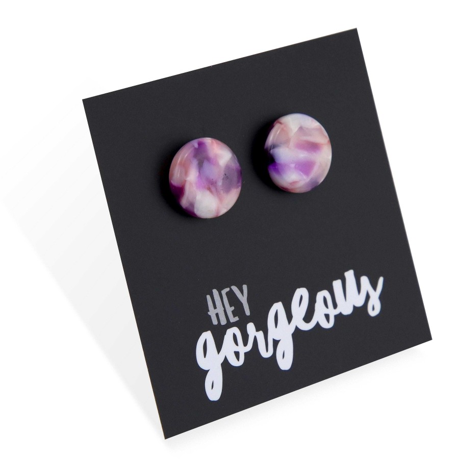 Jewellery Statement Earrings | Hey Gorgeous - Resin Circle Studs - Violet Blush (11431)