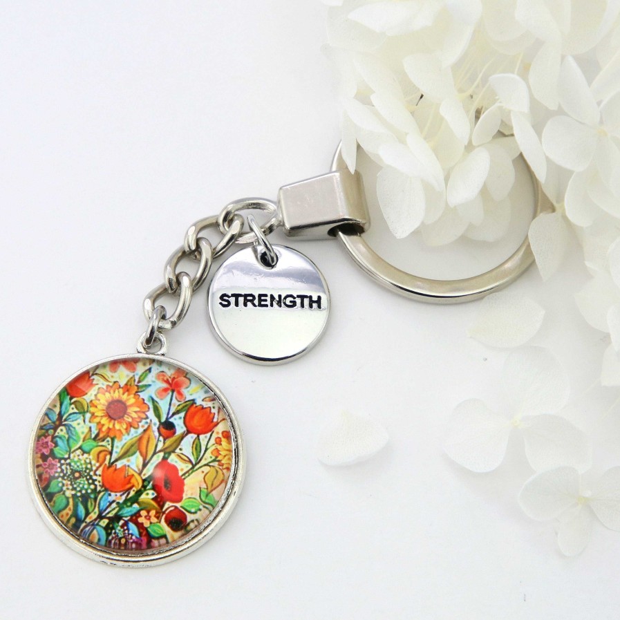 Accessories Papa Glewy | Spring - 'Strength' - Vintage Silver Keyring - Springtime Buds (10445)