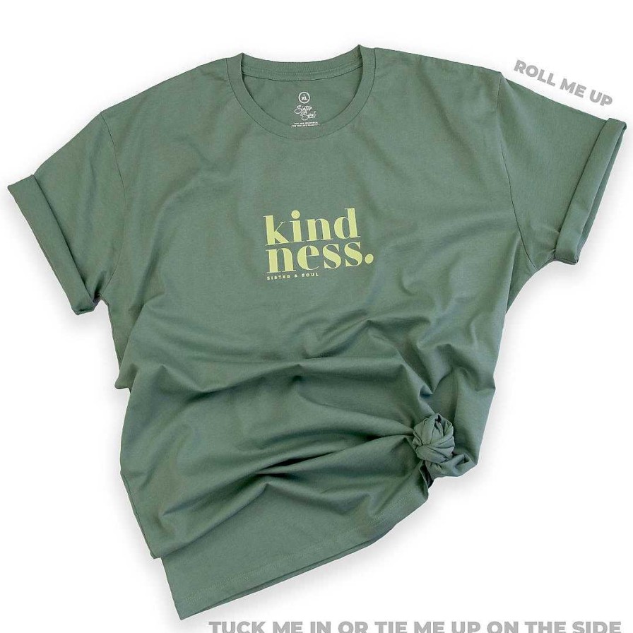 Apparel Tees Tanks & Totes | Kindness - Plus Size Long Boxy Tee - Sage With Lime Print