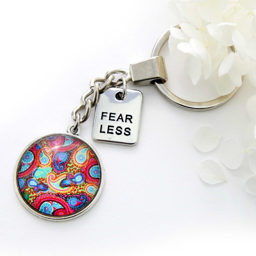 Accessories 50% Off | Spring - 'Fearless' - Vintage Silver Keyring - Vivid (10713)