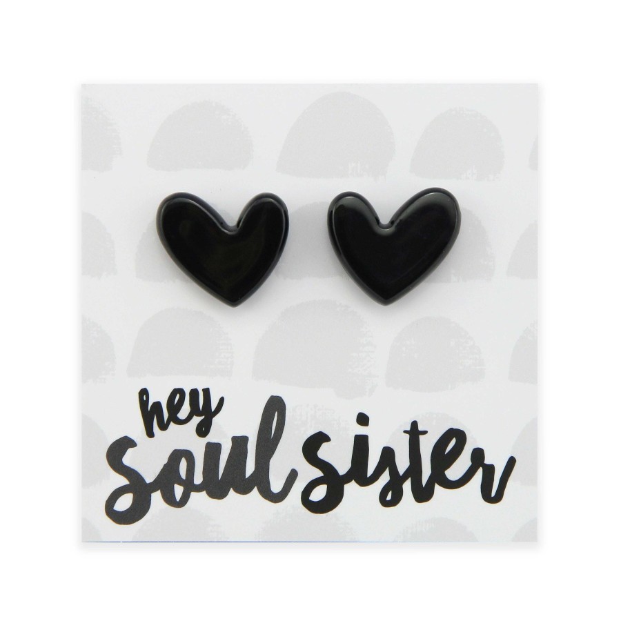 Jewellery Statement Earrings | Hey Soul Sister - Resin Heart Studs - Black (11812)