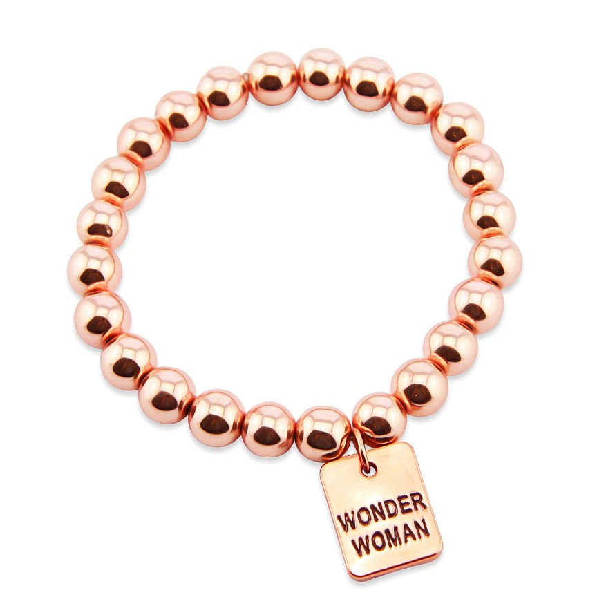 Jewellery Bracelets | The Strong Women Collection Hematite Bracelet 8Mm Beads With Word Charm - Rose Gold Rebel