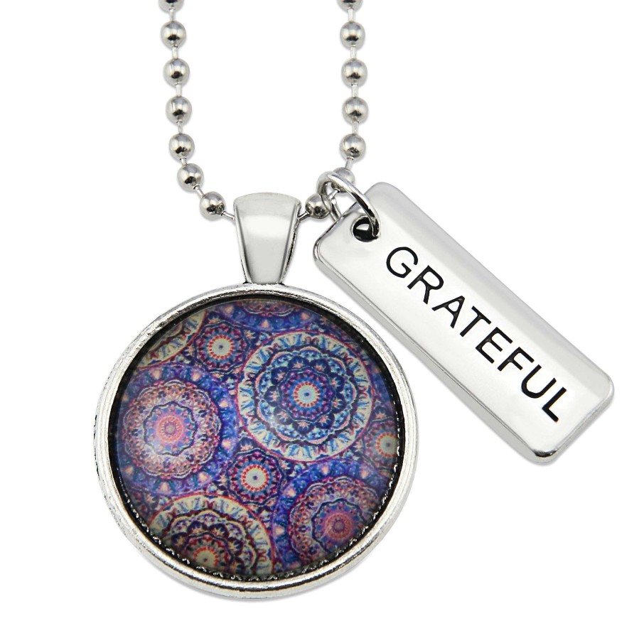 Jewellery Papa Glewy | Spring - 'Grateful' Vintage Silver Necklace - Grenache (10725)