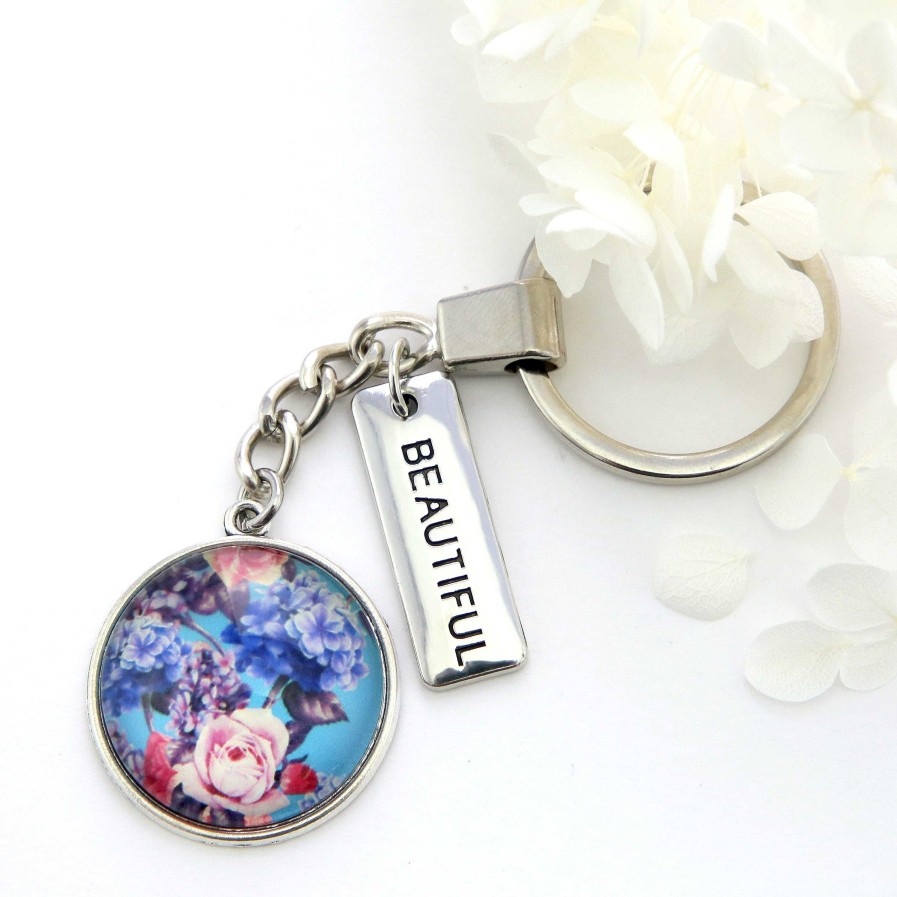 Accessories Papa Glewy | Spring - 'Beautiful' - Vintage Silver Keyring - Floweret (10815)