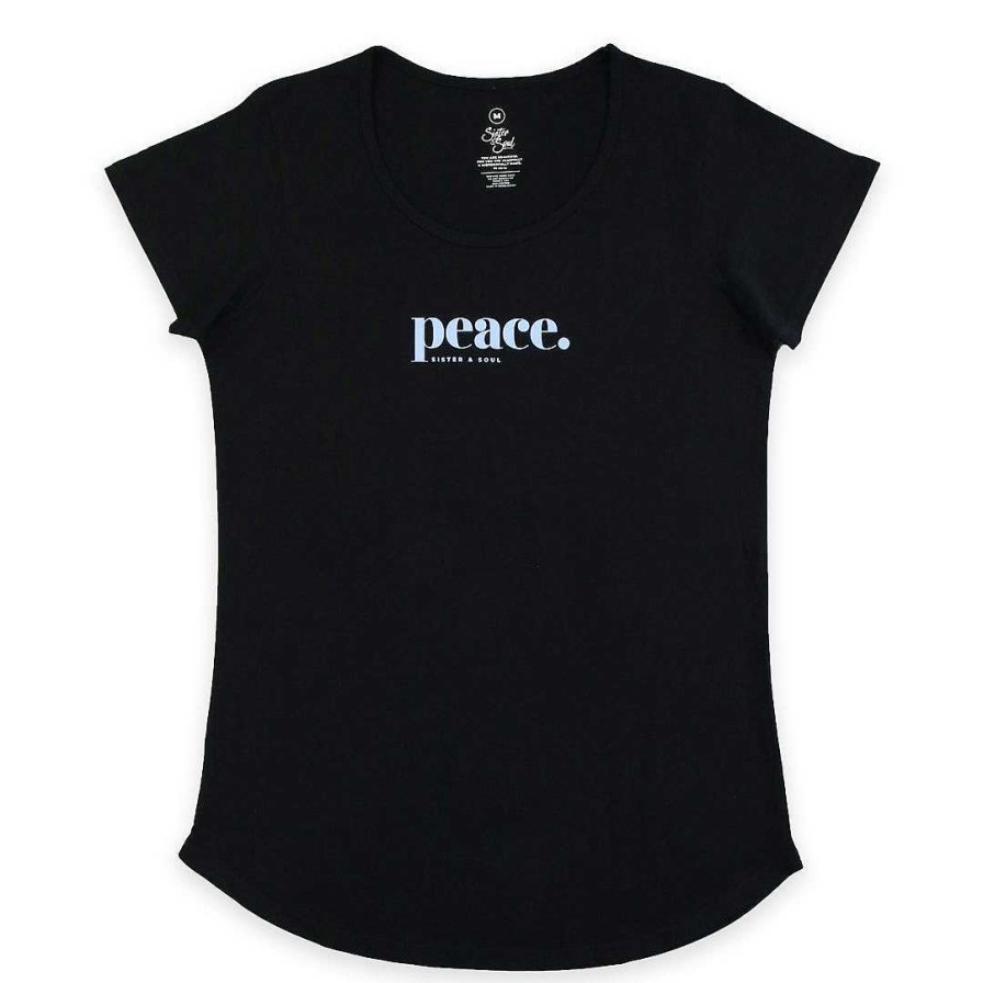 Apparel Tees Tanks & Totes | Peace - Scoopy Tee - Black With Soft Blue Print (C502)