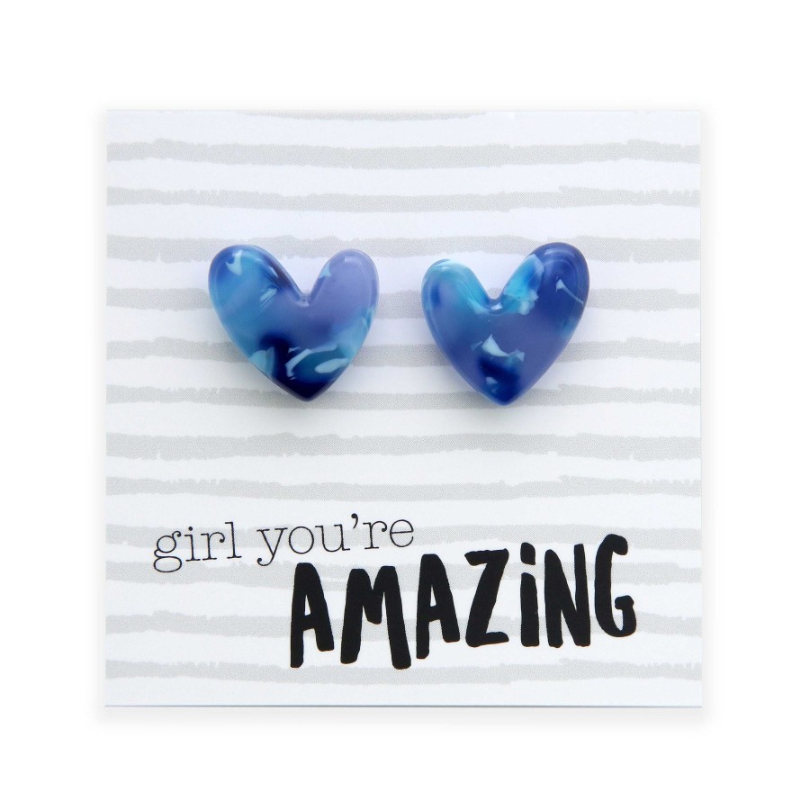 Jewellery Statement Earrings | Girl, You'Re Amazing - Resin Heart Studs - Breezy (12743)