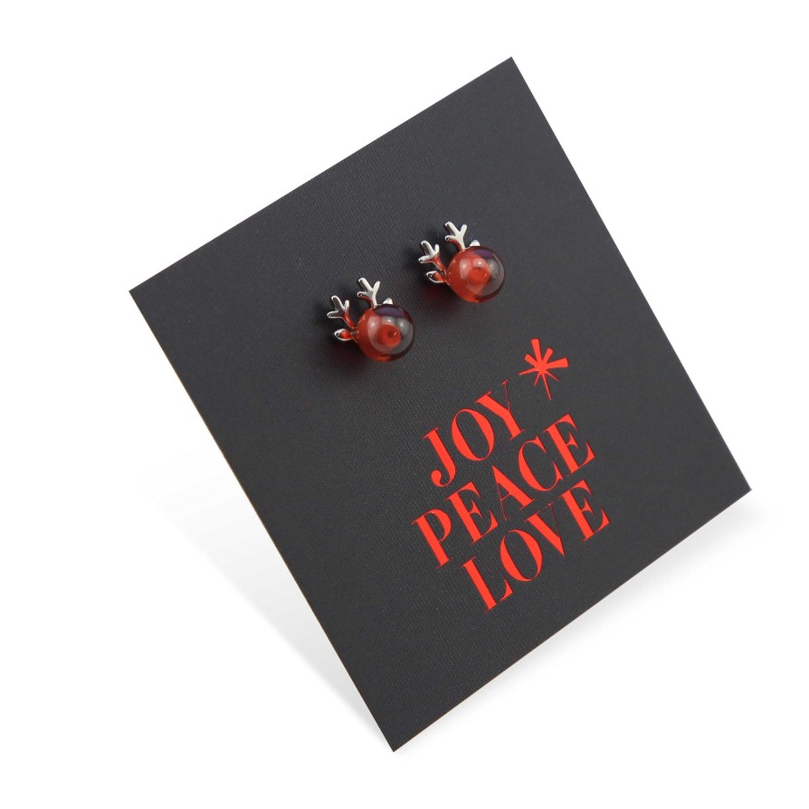 Jewellery Christmas | Reindeer Nose - Sterling Silver Studs - Joy Peace Love (2207-R)