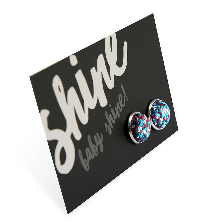 Jewellery Sparklefest | Sparklefest - Shine Baby Shine! - Glitter Resin Earrings Set In Bright Silver - Pink, Aqua Blue & Silver (8508)