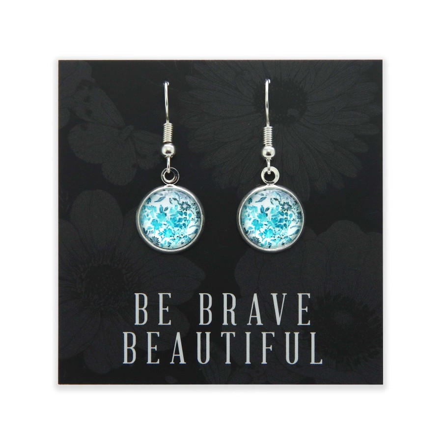 Jewellery Circle Drop Dangles | Teal Collection - Be Brave Beautiful - Bright Silver Dangle Earrings - Arctic Blossom (12344)