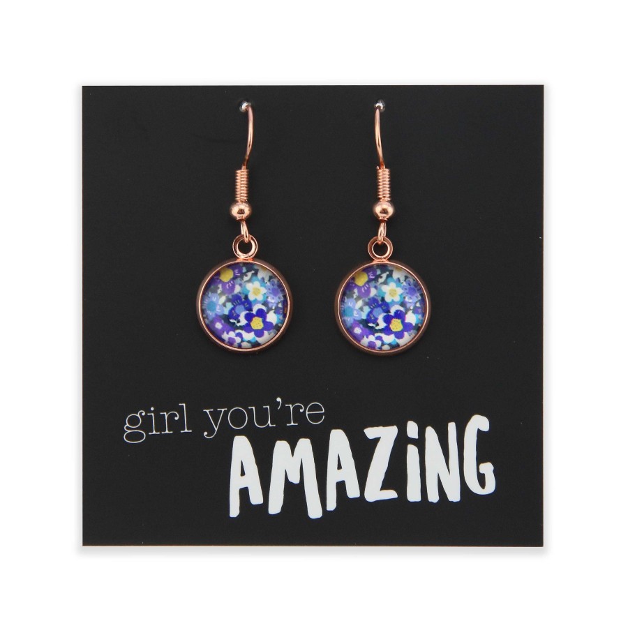 Jewellery Circle Drop Dangles | Spring - Girl You'Re Amazing - Rose Gold Dangle Earrings - Purple Perennials (12765)