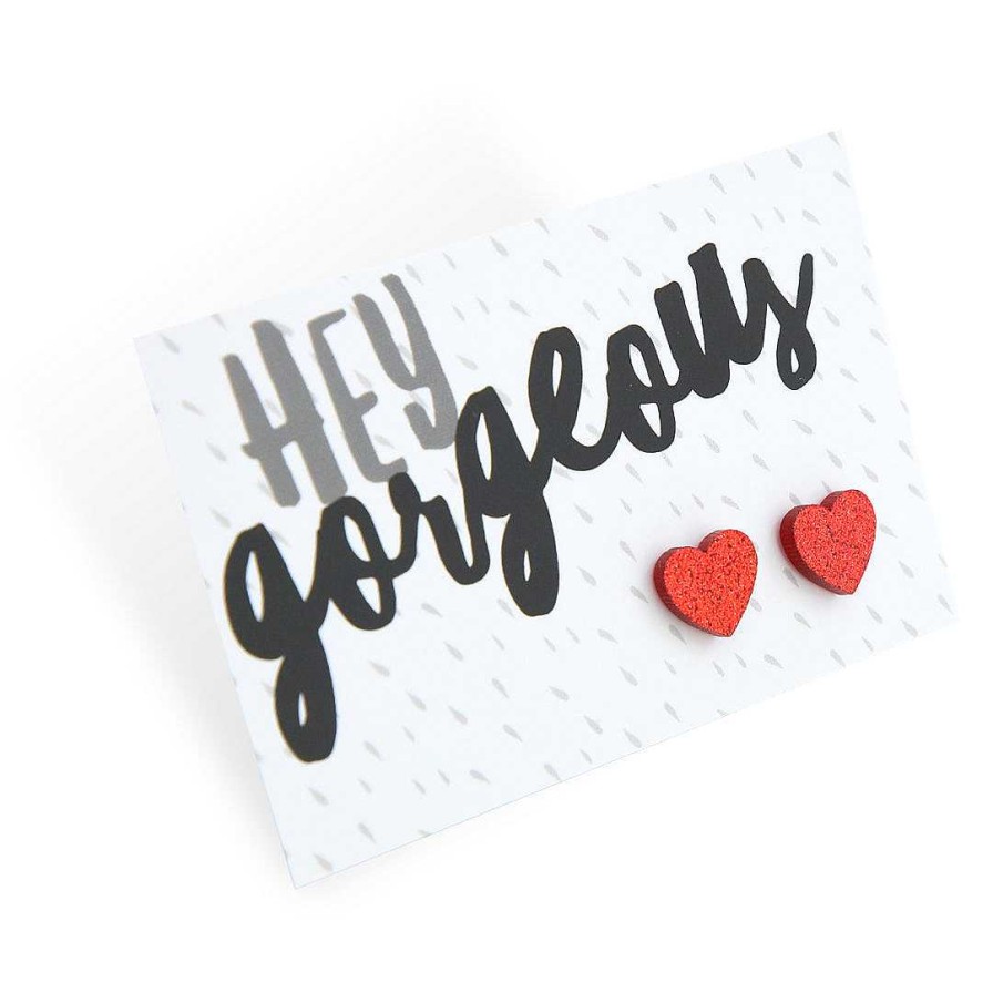 Jewellery Statement Earrings | Sparkle Acrylic Heart Studs - Hey Gorgeous - Red Glitter (9116)