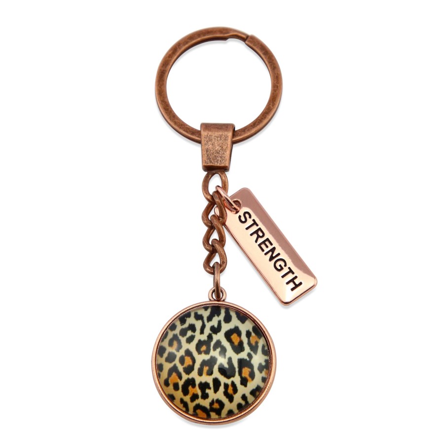 Accessories Papa Glewy | The Strong Women Collection - Vintage Copper Keyring With 'Strength' Charm - Wild Thing Leopard (10855)