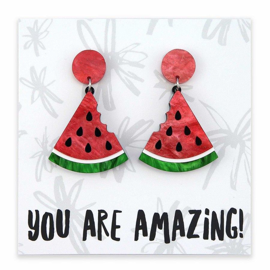 Jewellery Statement Earrings | Acrylic Dangles - You Are Amazing - Watermelon Slice (11453)