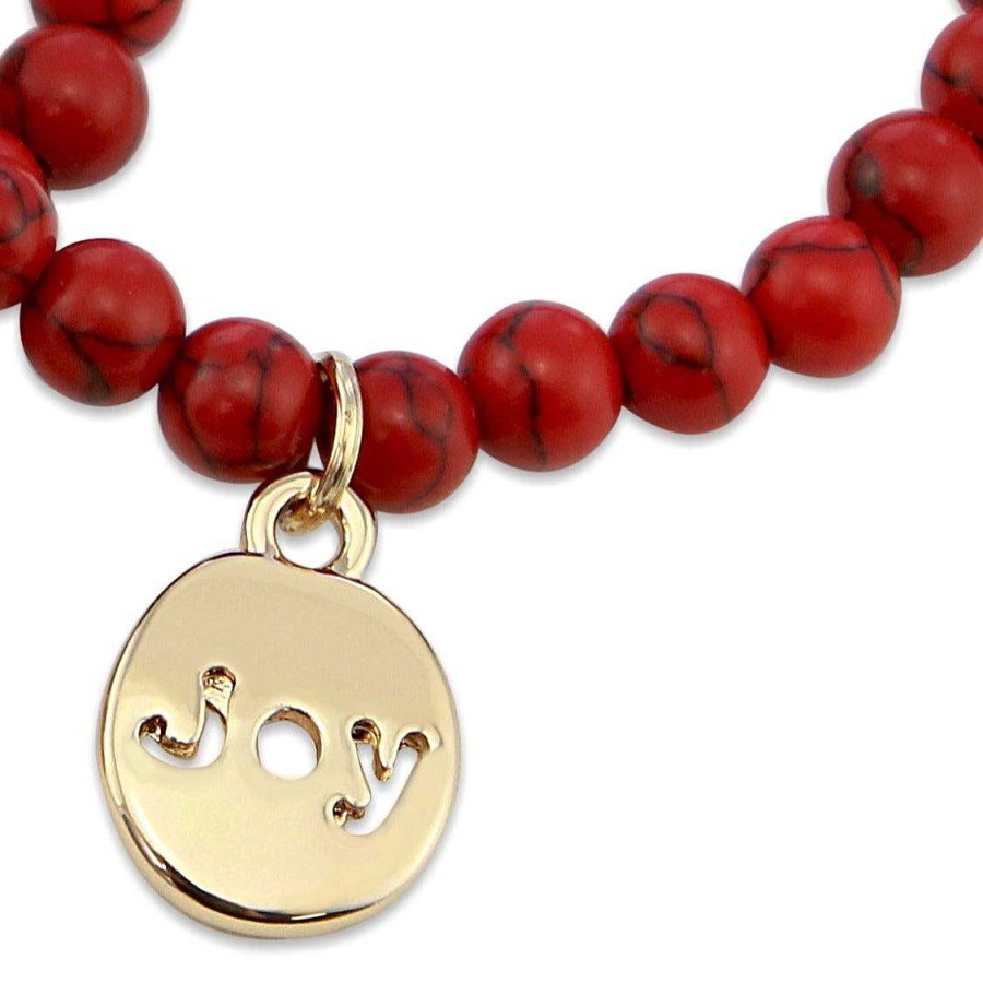 Jewellery Christmas Bracelets | Christmas Bracelet - Red Synthesis 6Mm Bracelet With Gold Word Charm