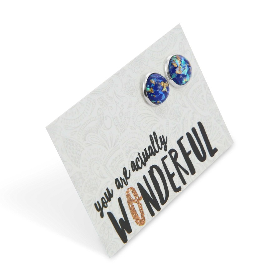 Jewellery Sparklefest | Sparklefest - You Are Actually Wonderful - Chunky Gold Leaf Glitter In Blue Resin Earrings Set In Silver - Galaxy (9113)