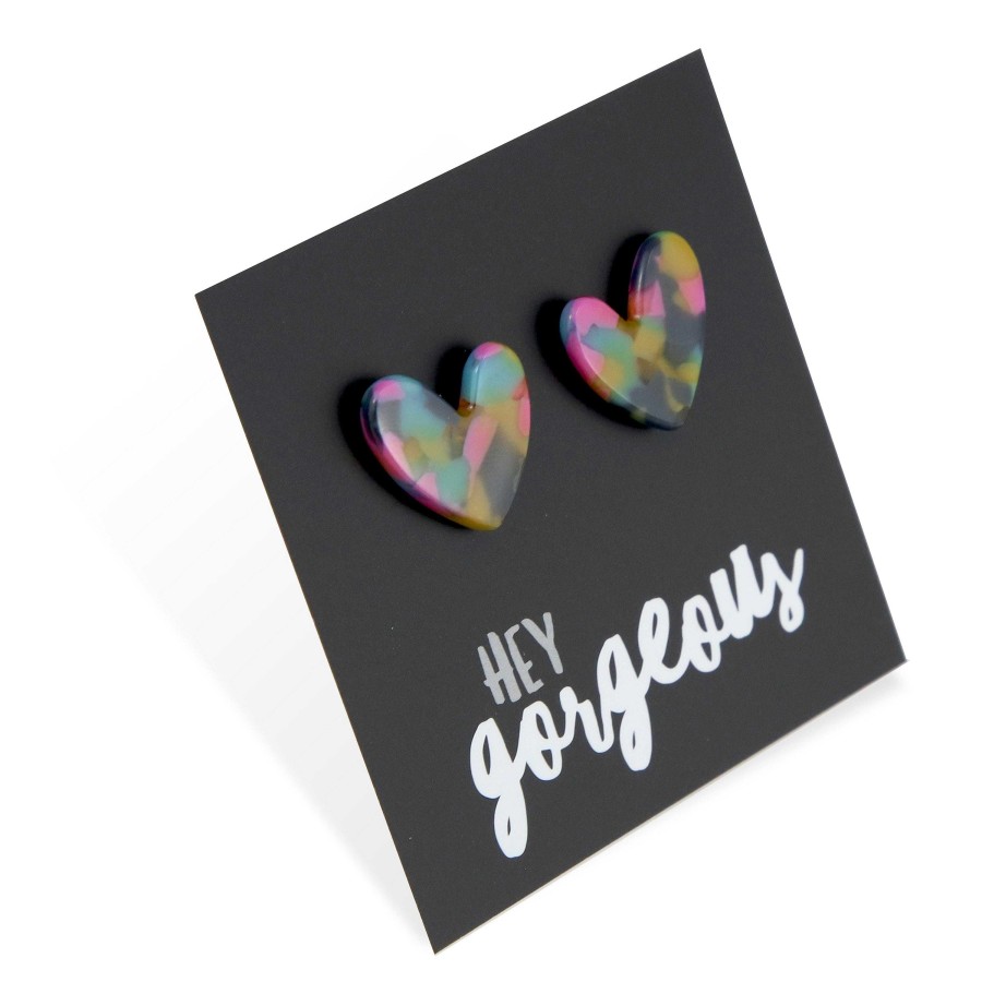 Jewellery Statement Earrings | Hey Gorgeous - Resin Heart Studs - Jazz (12062)