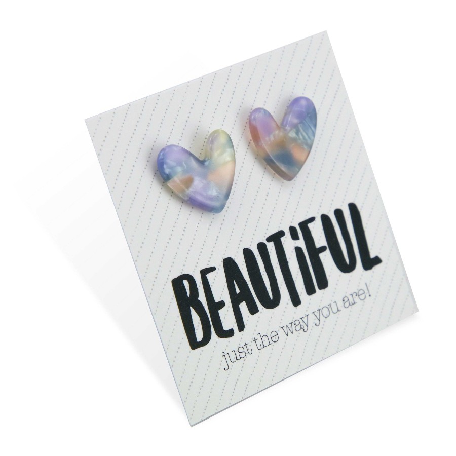 Jewellery Statement Earrings | Beautiful Just The Way You Are - Resin Heart Studs - Opal (11933)