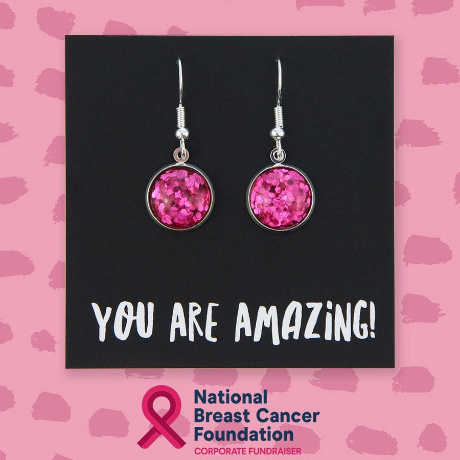 Jewellery Sparklefest | Pink Collection Sparklefest - You Are Amazing - Stainless Steel Vintage Silver Dangles - Hot Pink Glitter (9216)