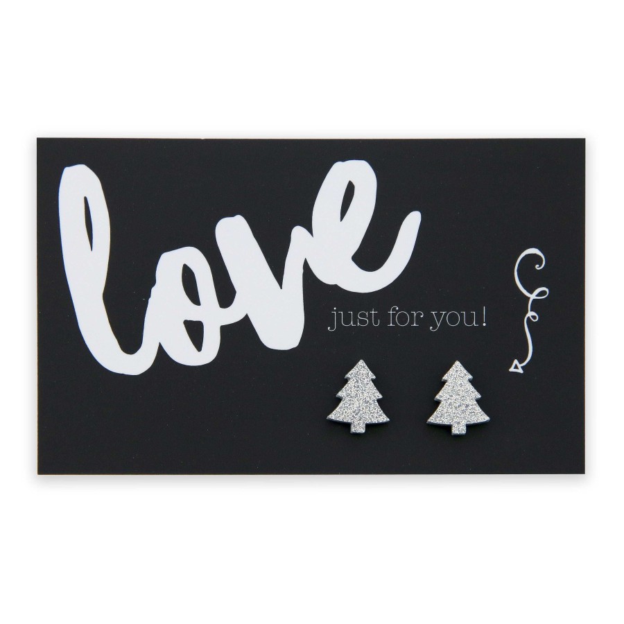 Jewellery Christmas | Sparkle Acrylic Studs Tree - Love Just For You - Silver Glitter (9712-F)