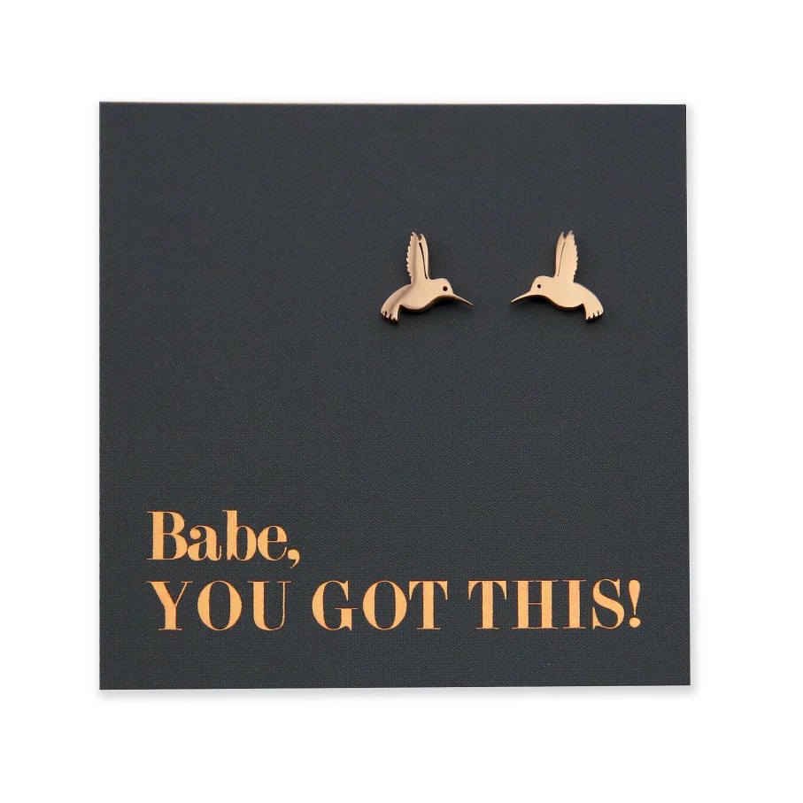 Jewellery Premium Studs | Stainless Steel Earring Studs - Babe, You Got This - Hummingbirds