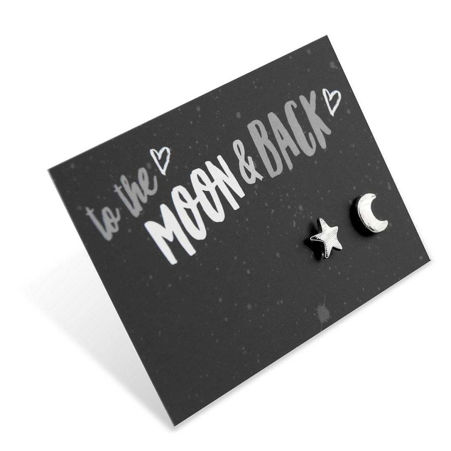 Jewellery Cute Stud Earrings | To The Moon & Back - Plated Stud Earrings - Silver (9707)