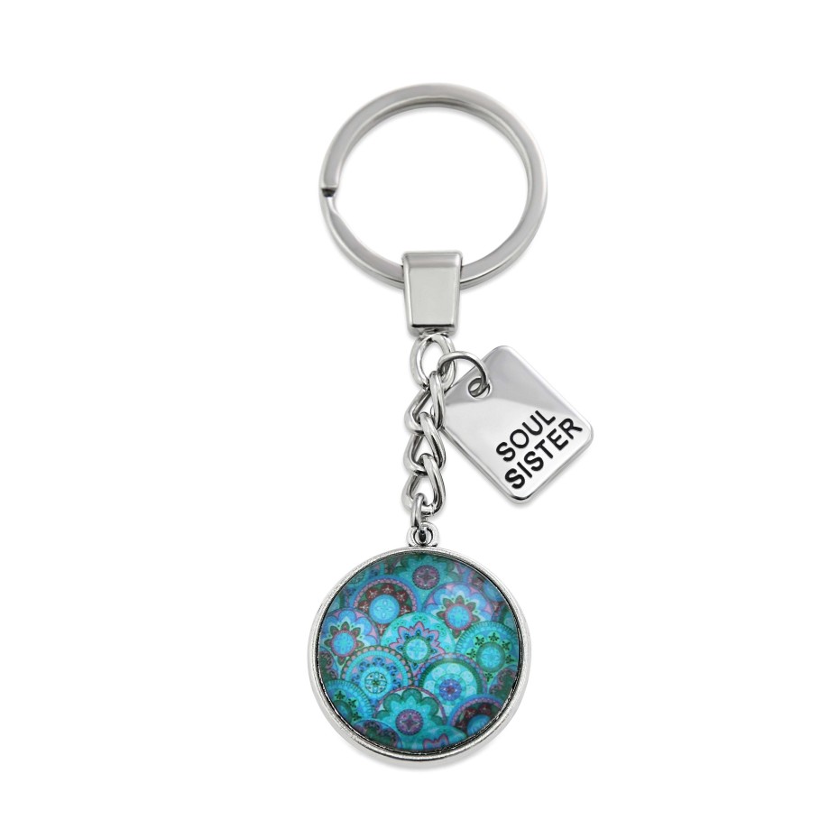 Accessories Papa Glewy | Teal Collection - Vintage Silver 'Soul Sister' Keyring - Pinwheel (12151)