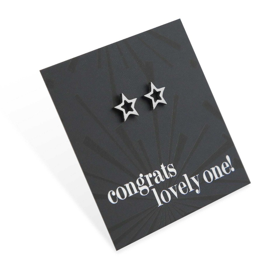 Jewellery Premium Studs | Stainless Steel Earring Studs - Congrats Lovely One - Open Stars