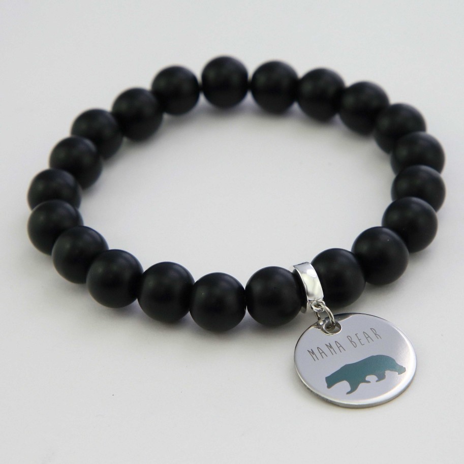 Jewellery Bracelets | Stone Bracelet - ' Mama Bear ' Matt Black Onyx - Chunky 10Mm Beads (11514)