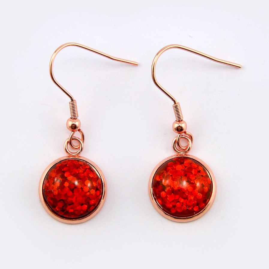 Jewellery 50% Off | Sparklefest - So Loved - Stainless Steel Rose Gold Dangles - Red Glitter (8915-R)