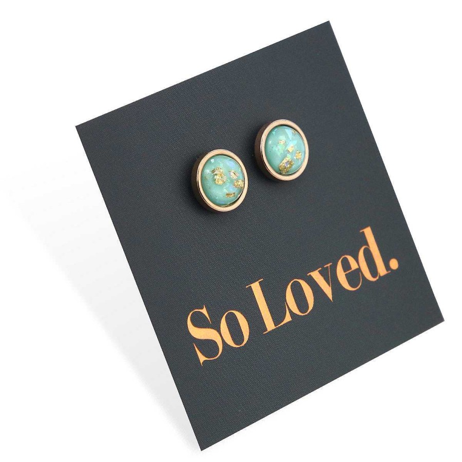 Jewellery Stainless Steel Circle Studs | So Loved - Rose Gold Stainless Steel 8Mm Circle Studs - Aqua Leaf (12362)