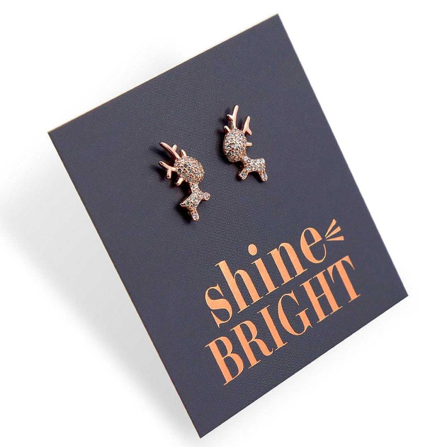 Jewellery Christmas | Reindeer Studs - Rose Gold Sterling Silver - Shine Bright (8503-R)