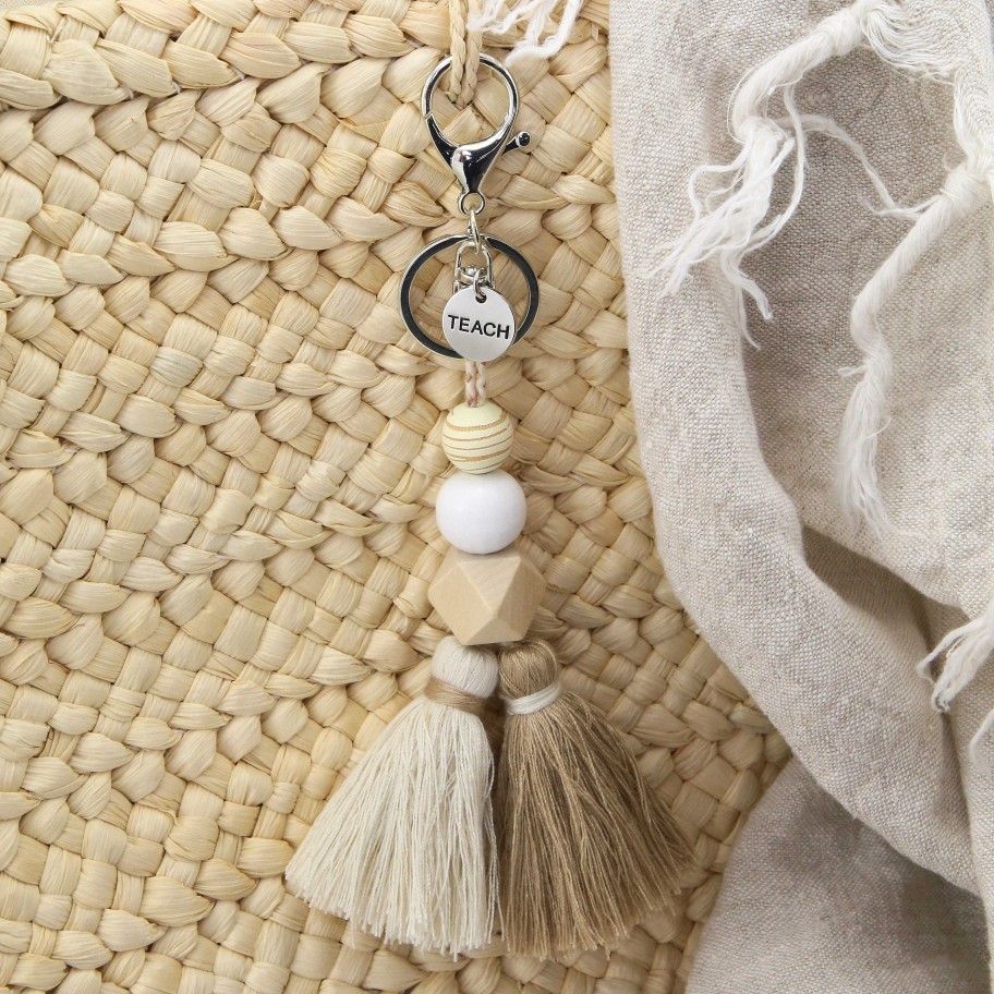 Accessories 50% Off | Tassel + Bead Keyring /Silver Accessory 'Teach' - Neutrals (4029-1)