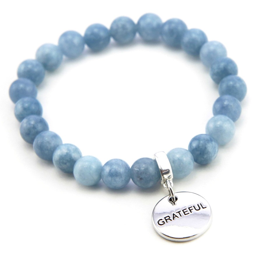 Jewellery Bracelets | Stone Bracelet 8Mm Bead Stormy Sea Blue Agate - With Silver Word Charms