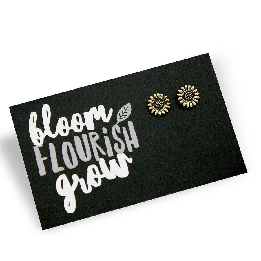 Jewellery Cute Stud Earrings | Forever Spring - Bloom Flourish Grow! Sunflower Earring Studs - Vintage Gold (9714)