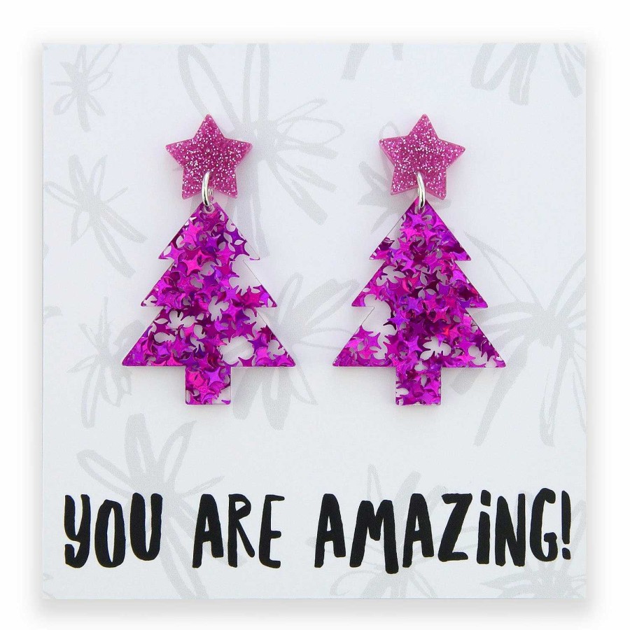 Jewellery Christmas | Acrylic & Resin Statement Dangles - You Are Amazing - Sparkle Christmas Tree (8913)