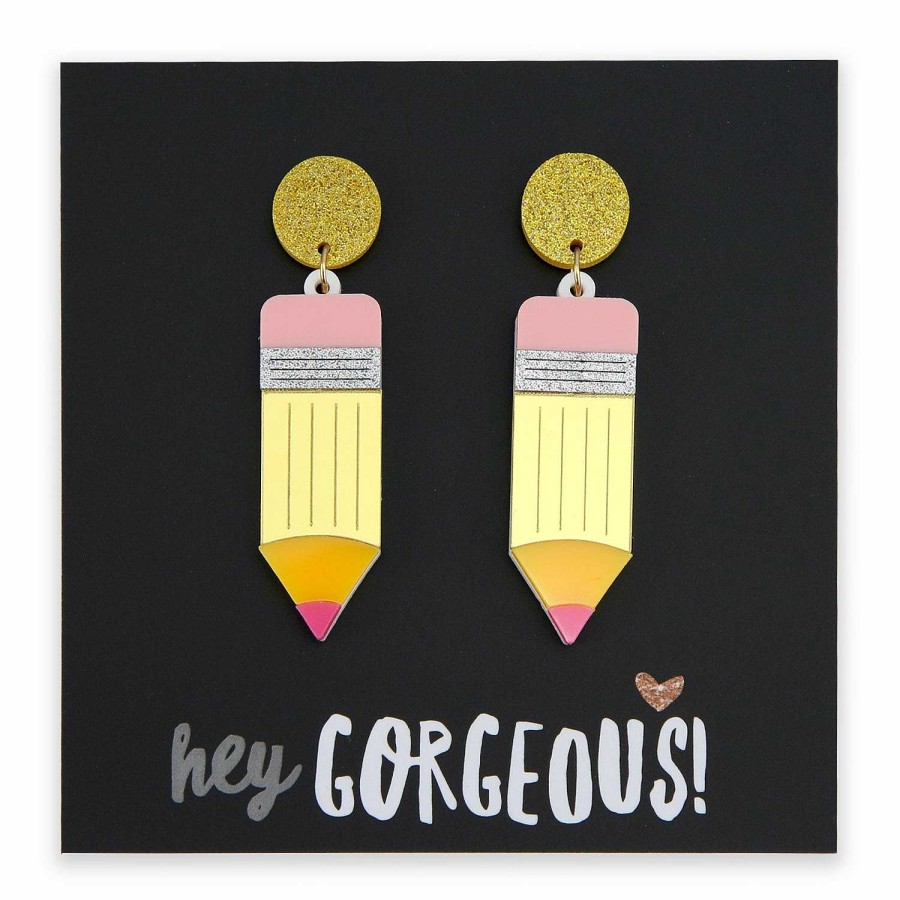 Jewellery Statement Earrings | Acrylic Dangles - 'Hey Gorgeous' - Pencils (11563)