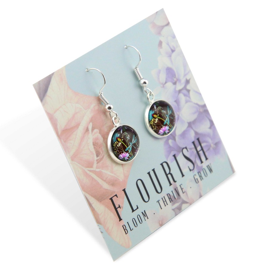 Jewellery Circle Drop Dangles | Wildflower Collection - Flourish - Bright Silver Dangle Earrings - Dragonfly Grove (8611-F)