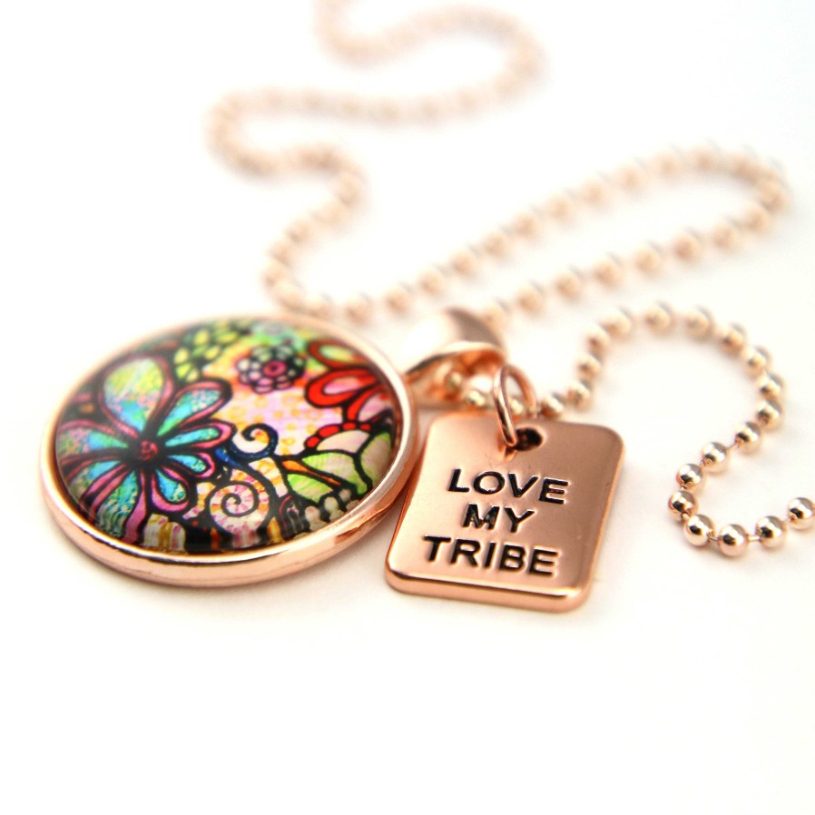 Jewellery Papa Glewy | Spring - 'Love My Tribe' Rose Gold Necklace - Flora - (11125)