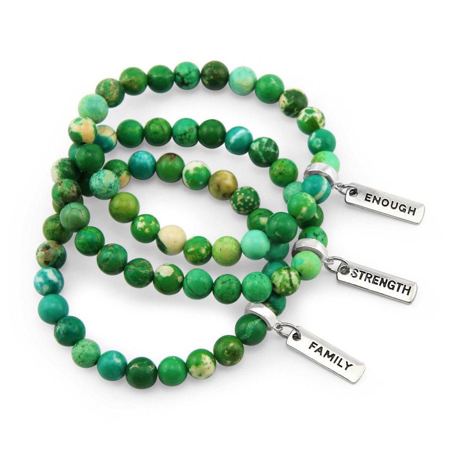 Jewellery Bracelets | Precious Stone Bracelet- Green Mountain Imperial Jasper 8Mm Bracelet - With Silver Charms