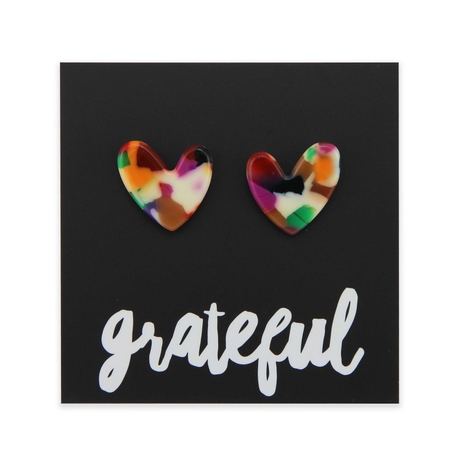 Jewellery 50% Off | Grateful - Resin Heart Studs - Vivid (2413)