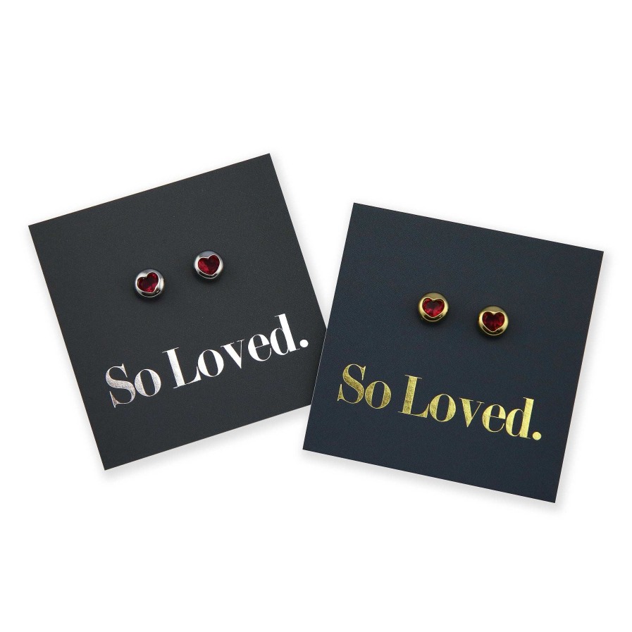 Jewellery Sterling Silver Studs | Ruby Hearts Studs - Gold Sterling Silver - So Loved (8317-G)