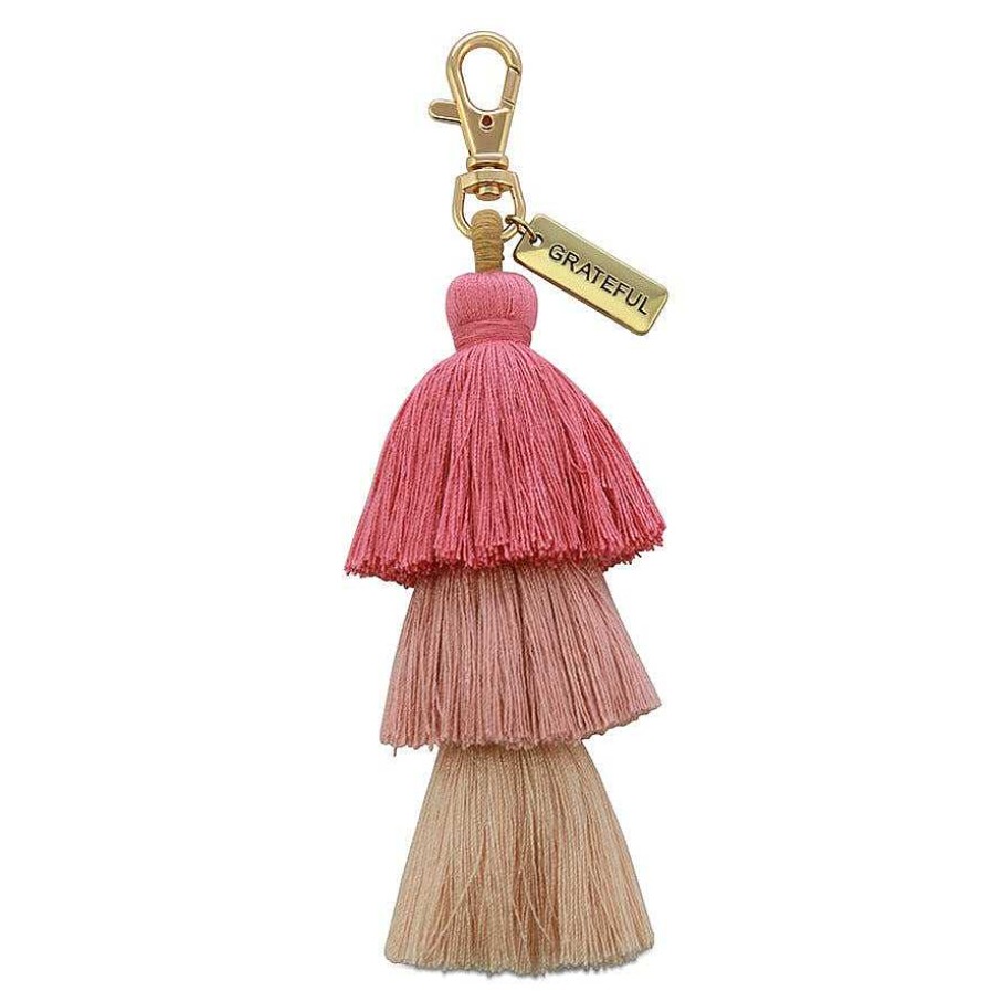 Accessories 50% Off | Tassel Keyring / Vintage Gold Bag Accessory 'Grateful' - Pink Paradise (4026-1)