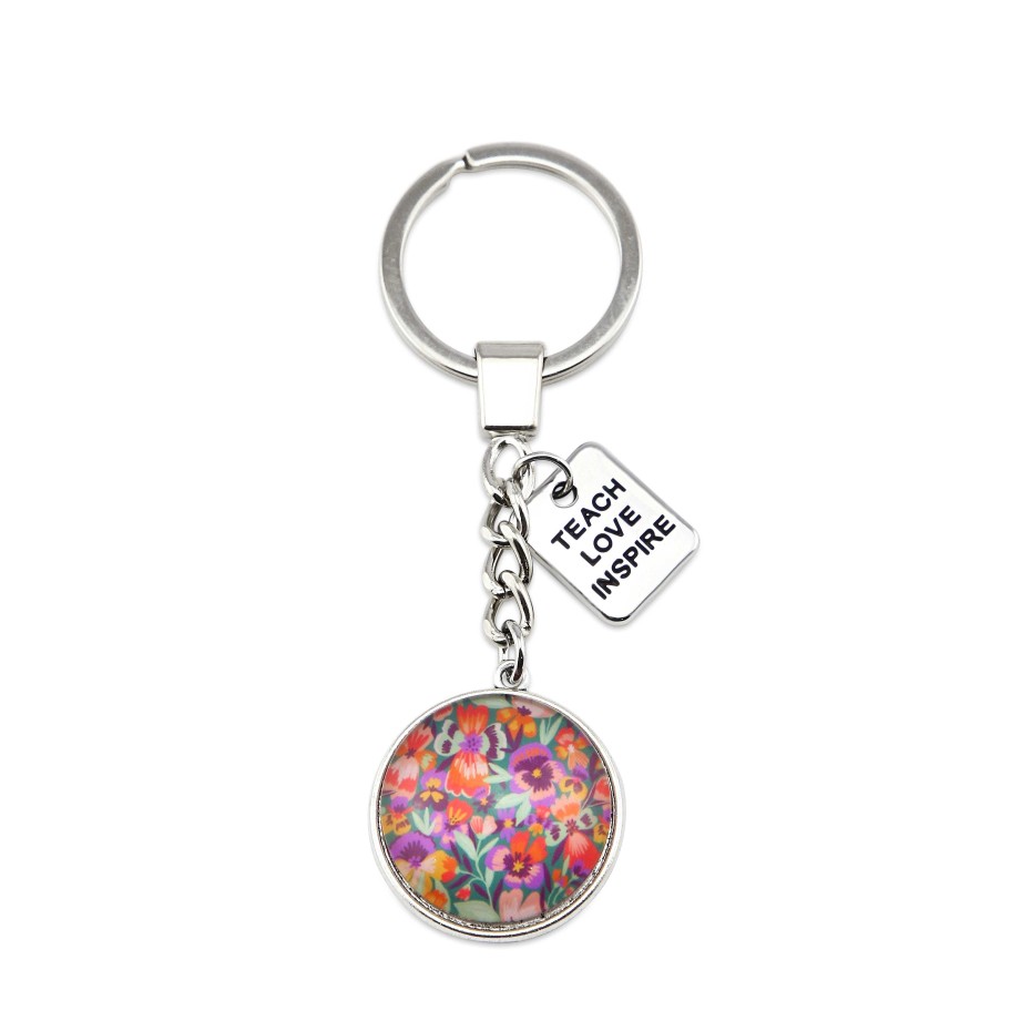 Accessories Papa Glewy | Wildflower Collection - Vintage Silver Keyring With 'Teach Love Inspire' Charm - Violetta (10111)