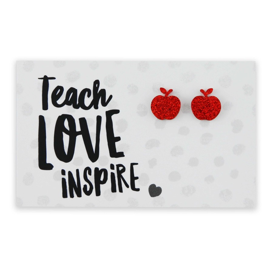 Jewellery Statement Earrings | Sparkle Apple Acrylic Studs - Teach Love Inspire - Red Glitter (2308)